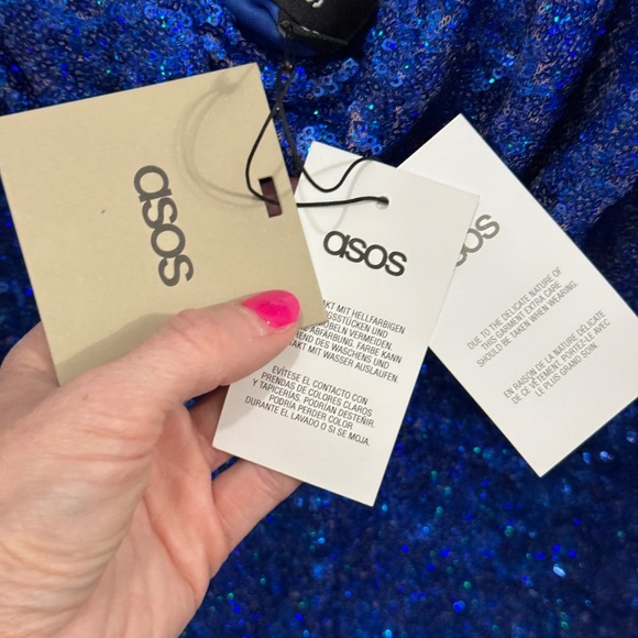 ASOS Design NWT Embellished Sequin Midi Dress Open Back Royal Blue US 14 - Picture 14 of 15